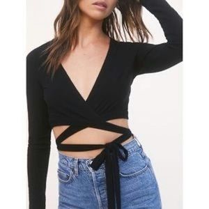 Reformation NWT Wrap Crop Top Black L